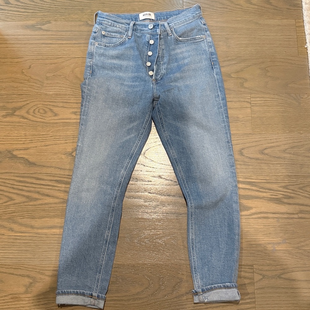 Agolde Denim Button-Fly Jeans in Light Blue